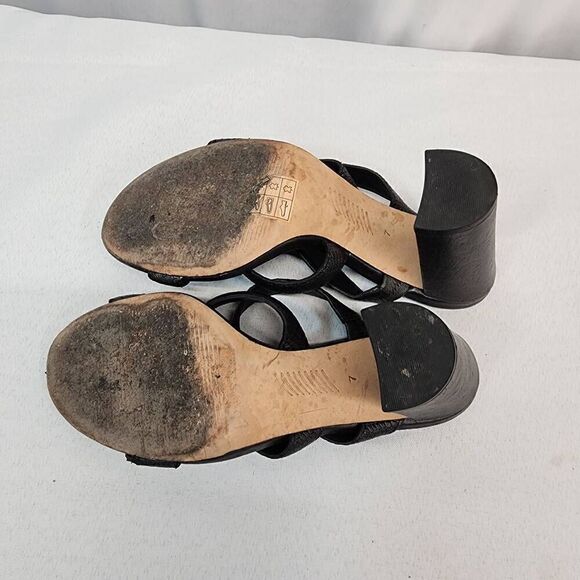 Paige Size 7 Nora Black Leather Snakeskin Embossing Strap Block Heel Sandals Y - Picture 7 of 8